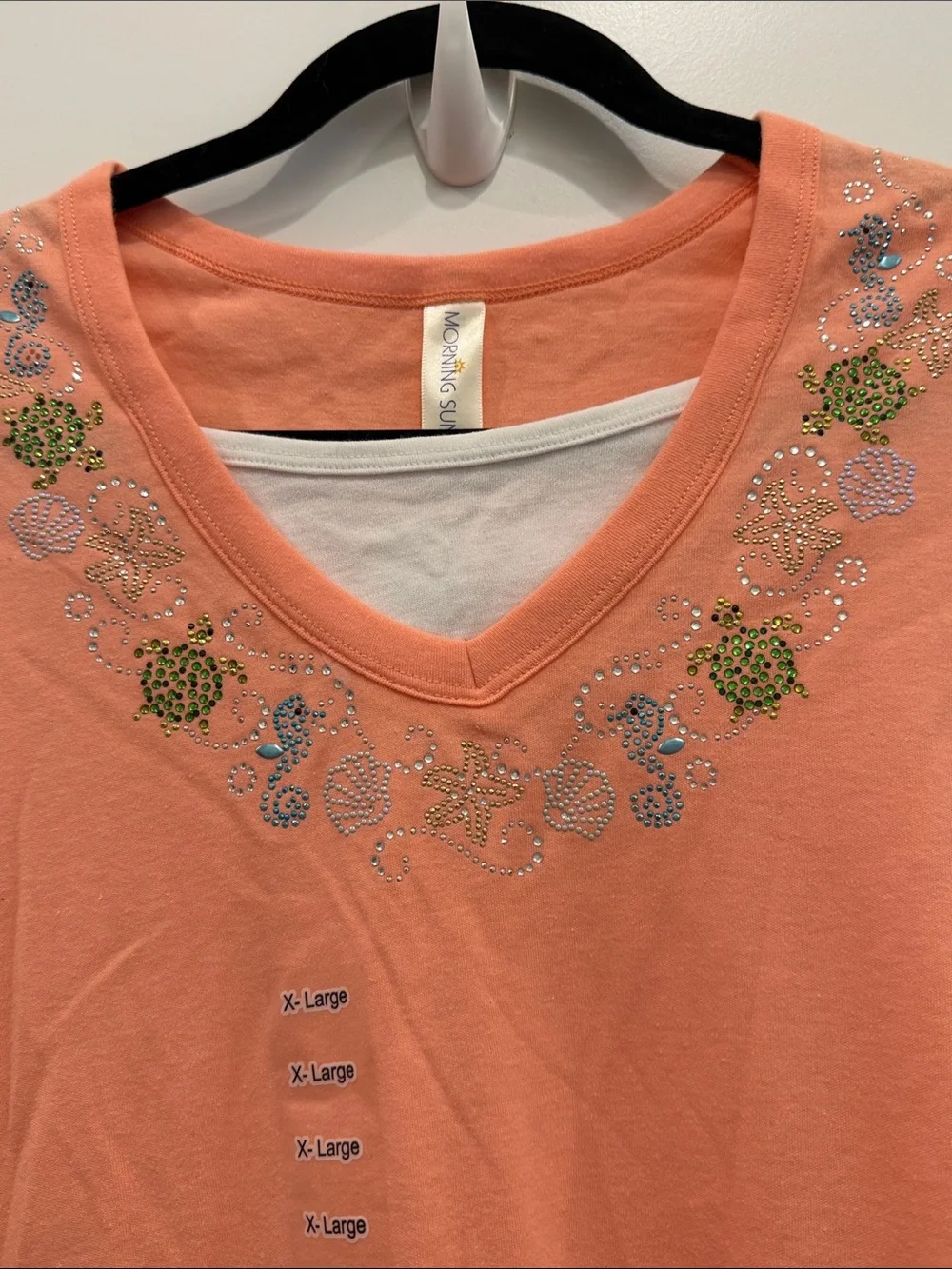 Embellished V-Neck Long Sleeve Top in Coral Peach by